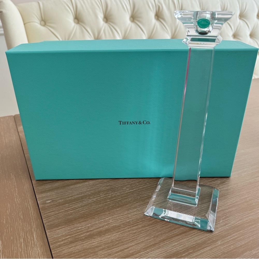 Beautiful clear glass Tiffany and Co. candle holder.